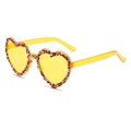 Fashionable heart-shaped sunglasses with yellow lenses and sparkling brown crystal trim - Orange