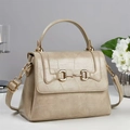 Fashion beige croc-embossed small square bag with golden horsebit buckle and top handle - Apricot