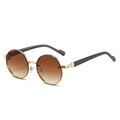 Retro-Sonnenbrille mit Goldrahmen, braunen Verlaufsgläsern und Bügeln in Holzoptik - Goldrahmen Tee Verlaufgläser