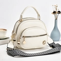 White pebbled leather shoulder bag with wide woven strap and gold hardware details - Off White