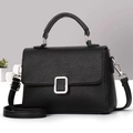 Classic black pebbled leather crossbody bag with top handle and silver buckle detail - Black