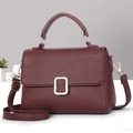 Elegant wine red leather crossbody bag with silver buckle and adjustable strap - Dark Red