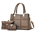 Set borse 3 pezzi marrone a scacchi con borsa a mano, pochette e porta carte - Marrone