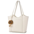 White pebbled leather tote bag with long straps and brown plush charm accessory - Off-white
