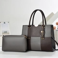 Ensemble sac à main femme gris en cuir matelassé avec porte-clé doré élégant - Gris