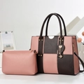 Detail of pink and dark brown two-piece tote bag set with vertical stripe texture - Pink