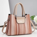 Large capacity woven tote bag with beige leather trim and adjustable shoulder strap - Khaki/Earth Yellow