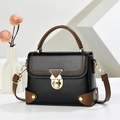 Retro contrast shoulder bag in black and brown leather with elegant gold hardware - Black
