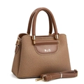 Brown woven pattern handbag for women with dual top handles and detachable shoulder strap - Brown
