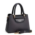 Large capacity woven tote bag for women with NJS logo and detachable shoulder strap - Black