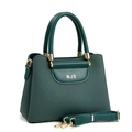 Dark green woven leather handbag with NJS logo and adjustable crossbody strap - Green