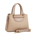 Beige woven leather tote bag with NJS logo and detachable shoulder strap in a 45-degree view - Khaki