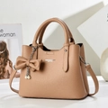 Chic camel lychee pattern tote bag with bow charm and chain for women office commute - Khaki