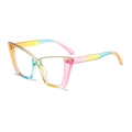 Regenbogen Katzenaugen-Brille mit klarem Farbverlauf und goldenen Metalldetails am Rahmen - bunt