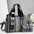 Set borsa tote trapuntata di lusso e portamonete coordinato con manici in pelle nera e fibbie - Nero