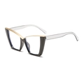 Cat-Eye-Brille mit schwarzem Rahmen, goldenem V-Detail und klaren Bügeln - Schwarzer Rahmen Transparente Linse Grauer Bügel