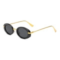 Gafas de sol ovales retro con montura negra gruesa y patillas metálicas doradas de moda - Montura Negra Lentes Grises Patillas Doradas