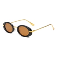 Retro oval sunglasses with black frames, brown lenses and slim golden metal temples - Black Frame Tea Lens Gold Temple
