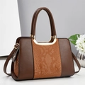 Sac à main élégant bicolore en cuir marron avec texture serpent et détails dorés - Jaune Terre