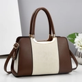Borsa a mano donna alla moda con blocchi di colore marrone e crema e dettagli oro - Bianco Sporco