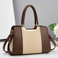 Chic women's crossbody bag in brown and leopard print with gold hardware and top handle - Khaki