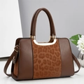 Borsa moda con stampa leopardata, manici dorati e tracolla regolabile per donna - Giallo Terra