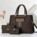 Braunes Handtaschen-Set aus strukturiertem Stoff mit Tragetasche, Geldbörse und Etui - Kaffeebraun