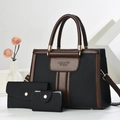 Set di tre borse tote da donna in tessuto nero intrecciato e pelle marrone - Nero