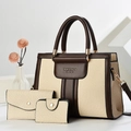 Set borse beige intrecciato 3 pezzi con borsa shopper, pochette e portafoglio piccolo - Bianco Sporco