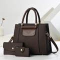 Three-piece dark brown woven tote bag set with golden hardware and adjustable strap - Coffee