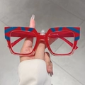 Occhiali quadrati bicolore anti luce blu con montatura alla moda rossa e blu - Montatura Rossa Righe Diagonali Blu Bianco