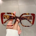Retro square oversized glasses with tortoiseshell red and transparent color block frame - Wine Red Grey and Tortoiseshell