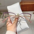 Occhiali anti luce blu cat eye con montatura in metallo viola e oro su astuccio - Montatura Oro Viola Lenti Trasparenti