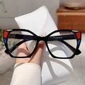 Gafas cuadradas anti luz azul con patillas geométricas de colores y estuche blanco - Marco Negro