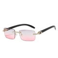 Occhiali da sole senza montatura sfumati con stanghette effetto legno e strass eleganti - Grigio Rosa