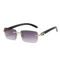 Rimless wood grain arm sunglasses with purple gradient lenses and C-shape diamond accents - Gradient Gray