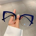 Occhiali anti-luce blu moderni con montatura semi-aperta cat-eye blu e oro - Montatura Blu Lenti Trasparenti / Blu