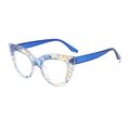 Cat-Eye-Brillengestell mit blau-gelbem Blumenmuster und blauen transparenten Bügeln - Blauer Rahmen Klare Linse (Blumenmuster)