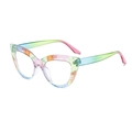 Regenbogen Katzenaugen Brille mit bunten Rahmen und Blaulichtfilter BL-808 - Rosa Rahmen Klare Linse (Regenbogenverlauf)