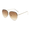 Aviator zonnebril met goudkleurig metalen frame, bruine lenzen en stud details - Gouden Frame Gradiënt Thee Lenzen
