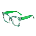 Occhiali anti-luce blu con stampa a foglie tropicali e stanghette verde semitrasparente - Montatura Con Motivo Verde