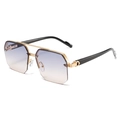 Men's fashion half-frame double bridge aviator sunglasses with purple gradient lenses - Gold Frame Blue Yellow Gradient Lens