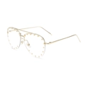 Fashion pilot sunglasses with light gold metal frame and rivet-trimmed clear lenses - Gold Frame Clear Lens