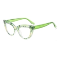Cat-Eye-Brille mit grünem Tropenpflanzenmuster-Rahmen und durchscheinenden grünen Bügeln - Grüner Rahmen Klare Linse (Tropische Pflanze)