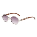 Retro round metal sunglasses with purple gradient lenses and wood grain temples - Silver Frame Gradient Grey Lens