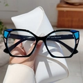 Gafas cuadradas con filtro de luz azul y contraste geométrico con estuche de cuero - Marco de Contraste Negro y Azul