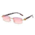 Rimless rectangle sunglasses with pink gradient lenses and wood-grain marble temples - Leopard Leg Gray Pink Lens