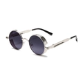 Classic steampunk round metal sunglasses with silver frame and detailed side shields - Silver Frame Gradient Grey Lens