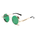 Classic steampunk sunglasses with gold metal round frame and dark green lenses - Gold Frame Green