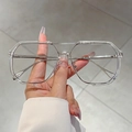 Oversized transparent frame sunglasses with silver metal double bridge and temples - Transparent Silver Frame Transparent Lenses